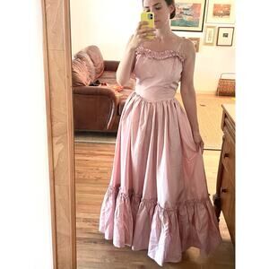 Vintage 80s Taffeta Ruffle Hem Gown Size X Small